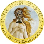USA QUARANTINED ART - BIRTH OF VENUS GAS MASK - Botticelli series CORONAVIRUS American Silver Eagle 2020 Walking Liberty $1 Silver coin Gold plated 1 oz